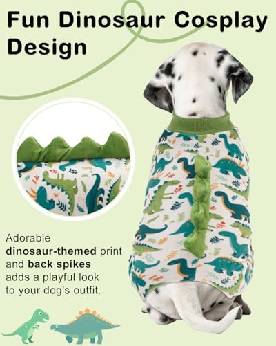 CuteBone Dinosaur Costume Dog Pajamas, Stretchy Spandex Crystal Velvet Sleepwear Coat for Small Dogs, Soft & Warm Pet Outfit Clothes for Cold Weather, Cozy Pullover Design COSP05S