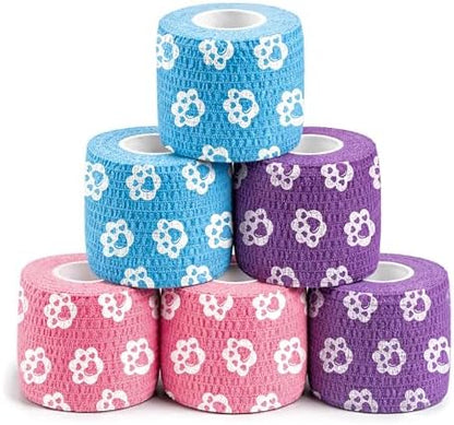 Vet Wrap Cohesive Bandages, Self-Adhesive Bandage Wrap, Breathable Non-Woven Self Adherent Tape for Pet Dog Leg Paw Wound, Horse, Cat, First Aid & Ankle Sprain, 2 Inch (6 Rolls)