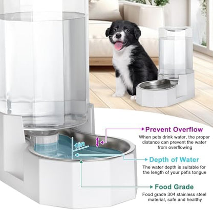 Sfozstra Dog Water Bowl Dispenser: 7L White Gravity Stainless Steel Bowl