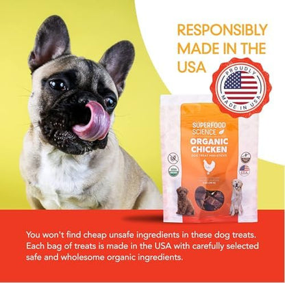 Organic Chicken Dog Treats, Low-Calorie Training Treats, Grain-Free, Semi-Soft Natural Jerky with Sweet Potato, Turmeric & Flaxseed, Healthy Dog Snacks for Puppies & Small, Medium & Large Dogs, 5 oz