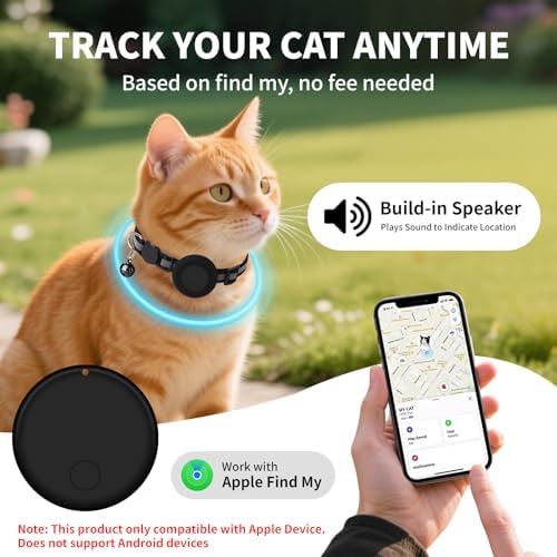 GPS Tracker for Cats (1 Pack), Mini GPS Cat Tracker, Smart Pet Activity Tracker, No Monthly Fee, Compatible with Apple Find My(iOS Only), Anti-Lost, Finder Tag for Vehicles, Pets, Kids, Items
