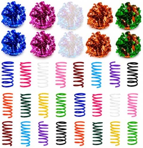 Cat Toys for Indoor Cats, 10 Crinkle Balls & 24 Colorful Springs