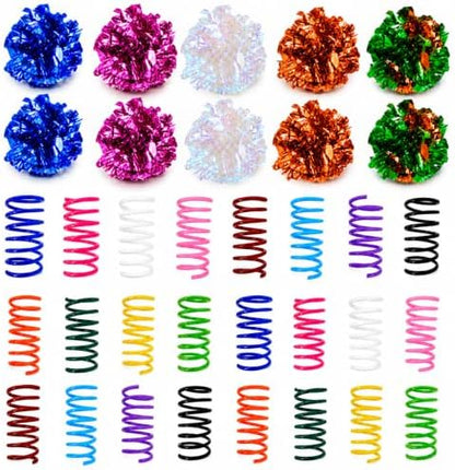 Cat Toys for Indoor Cats, 10 Crinkle Balls & 24 Colorful Springs