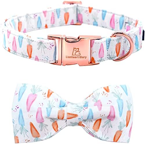 Lionheart glory Easter Dog Collar with Bow Tie Carrot Print Dog Collar Girl or Boy Soft Durable Adjustable Puppy Gift Collar Bows Spring Collar Dog Bow