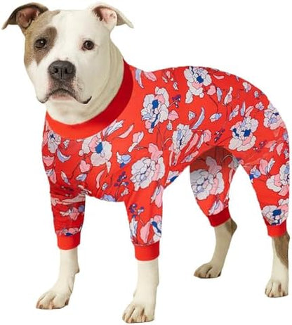 LovinPet Large Dog Sweatshirt, Dog Shirt, Red & Peach Floral Print, XL