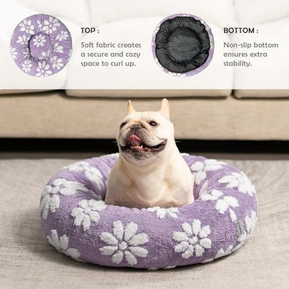 Donut Dog Beds, Calming Round Cat Beds for Indoor Cats, Purple, 23"