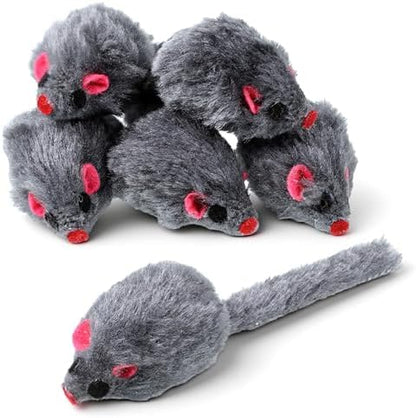 5 PCS Cat Toy Mice, Gray Fur Rattle Mouse Toys for Cats Realistic Mice Animal Toys Artificial Fur Pet Supplies Interactive Kitten Toy for Indoor Cats Self Play