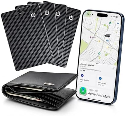 [Apple MFi Certified] 4 Pack Wallet Tracker Card with Apple Find My (iOS Only) Rechargeable Air Tracker Tags Bluetooth Wallet Finder IP68 Waterproof GPS Tracker Item Finder for Keys, Bags, Passport