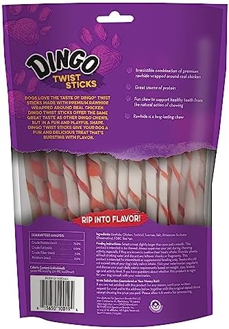 Dingo Twist Sticks Rawhide for Dogs,Made with Real Chicken,50 Count (Pack of 4)