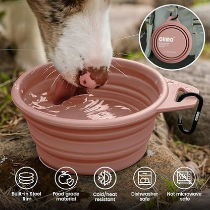 OHMO Large Collapsible Dog Bowls, Steel Rim, 27oz, 2pcs, Coral&Sage Green