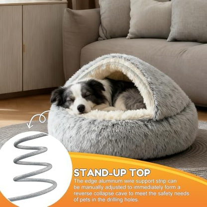 SUOXU 2-in-1 Dog Bed: Upgraded Aluminum Rim Support & Non Slip Bottom - Cozy Cave + Blanket for Large Medium Dogs Under 20 kg (44 lbs) | Plush Self-Heating for Border Collie, Labs