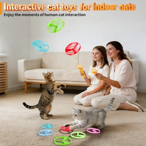 BABORUI Cat Toy Disc, 16Pcs Interactive Cat Fetch Toy Flying Discs, Flying Enrichment Toys for Indoor Bored Kittens & Adult Cats (16Pcs)