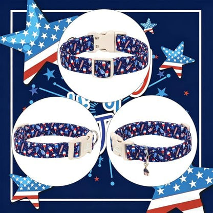 4th of July Dog Collar Patriotic Popsicle Dog Collars for Small Dogs - Lightweight Adjustable Navy Independence Day Puppy Collars Cute Summer Pet Safety Collar S