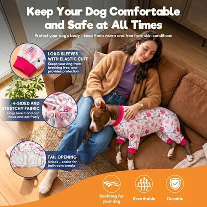 LovinPet Big Dog PJs, Large Dog Jammies, Jungle Dreams Fuchsia Print, L