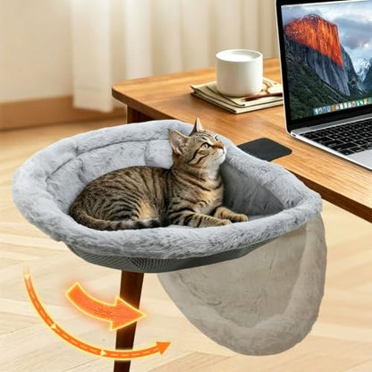 SWIND Cat Desk Bed - Ultra Soft Faux Rabbit Plush Sunken Cat Bed for Desk, Space-Saving Semi-Circular Cat Hammock for Gaming & Home Desks, Holds Up to 50 Lbs