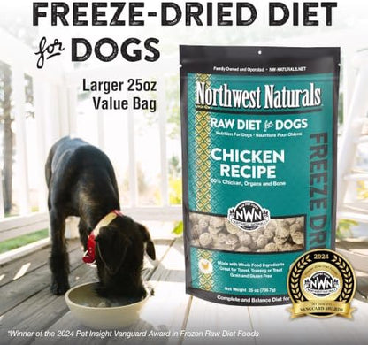 Northwest Naturals Freeze-Dried Chicken Dog Food - Bite-Sized Nuggets - Grain-Free, High-Protein, Raw Diet, Human-Grade Ingredients, All Natural, Healthy & Nutritious, Proudly Made in USA, 25 Oz