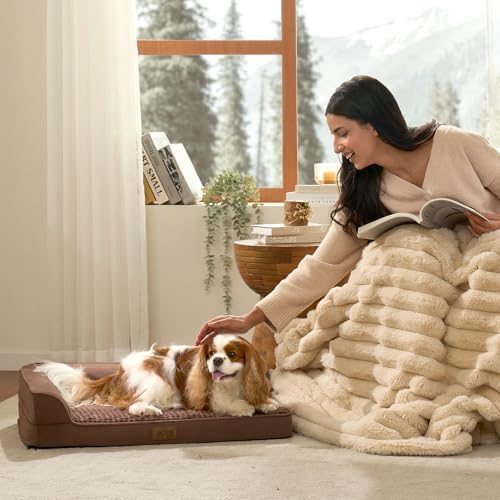 COZY KISS Orthopedic Dog Bed for Medium Small Size Dogs, L Shaped 30x20 in