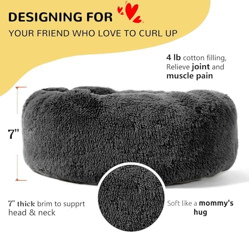 HACHIKITTY Calming Donut Cuddler Dog Bed, Indoor Puppy Beds for Large Dogs, XLarge 36''