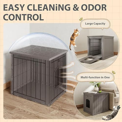 Cat Litter Box Enclosure, Hidden Litter Box with Openable Front Door, Outdoor Cat House Weatherproof, Side Table, Easy to Clean and Assembly, Dark Gray