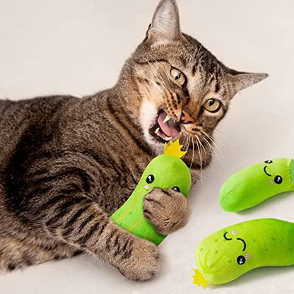 MALLMALL6 Pickle Catnip Cat Toys - 5Pcs Indoor Kitten Chew Bite Kick Cucumber Catmint Interactive Toys for Cat Lover Gifts, Kitty Boredom Relief Supplies with Cute Expression for Pet Birthday Presents