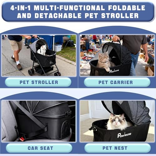 4 Wheels Pet Stroller 4 in 1 Pet Stroller with Detachable Carrier for Small & Medium Dogs Cats up to 55 lbs Easy-Folding Travel Dog Wagon with Car Seat Breathable Mesh,White Cartoon