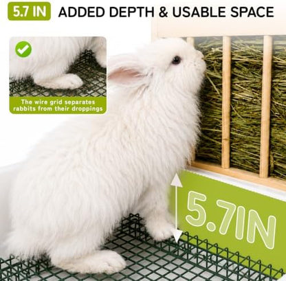2 in 1 Extra Large Rabbit Hay Feeder with Litter Box, Wooden Bunny Toilet, for Large and Medium-Sized Dwarf Rabbit, Other Animals