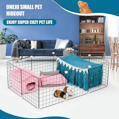 Guinea Pig Hideout - Guinea Pig Corner Hideout, Four-Sided Fringes, Rectangular Top and Washable Hides, Suitable Hides for Guinea Pigs and Rabbit, No Metal Fences, Blue