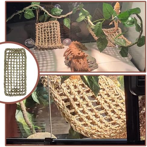 Resin Skull Habitat Hideout Cave Decor Reptile Hammock Lizard Lounger Bearded Dragon Tank Accessories Reptiles Hanging Vine Bendable Jungle Climbing Plant Terrarium Decoration(4PCS)
