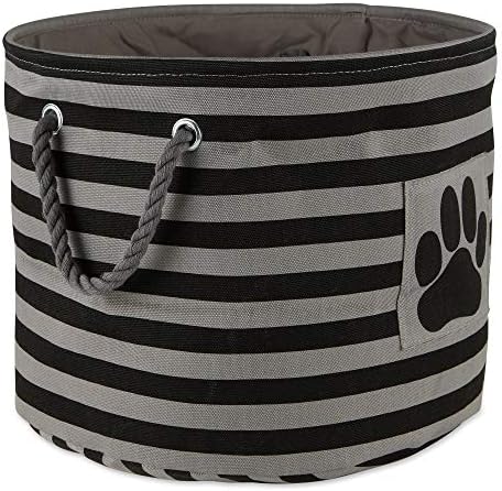 Bone Dry 5743 Pet Storage Collection Striped Paw Patch Bin, Medium Round, Black