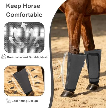 Fly Boots for Horses Set of 4, Equine Loose Fitting Leggings (Dark Grey)