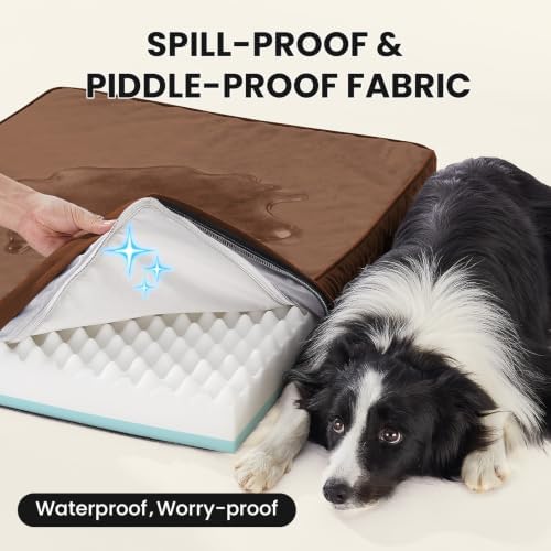 OhGeni Orthopedic Waterproof Med Large Dog Bed, Memory Foam, 36 inch(Brown)