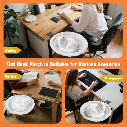 Round Cat Desk Bed, Clamp-On Cat Perch for Desk, 16.5" D, 44lbs