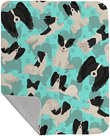 Caroline's Treasures MLM1081LQB Black and Whtie Papillon Quilted Blanket 50x60 Artwork Pattern Quilted Throw Blanket for Bed, Couch, Sofa, Soft and Lightweight