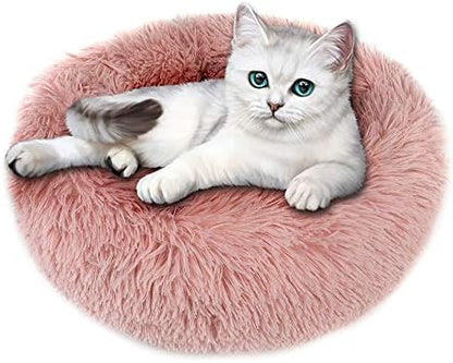 otoez Kitten Puppy Bed Extra Small XS Round Dog Cat Beds Anti Anxiety Plush Pet Calming Donut Bed with Non-Slip Waterproof Bottom, Washable (15.7", Pink)