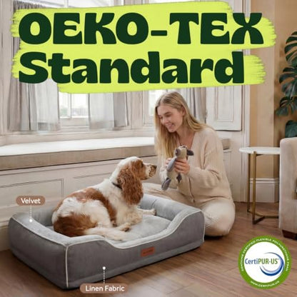 Orthopedic Dog Bed with Cooling Gel Foam & Washable Cover,Grey 28 Inch