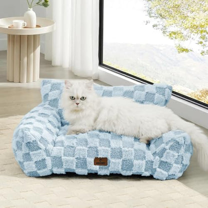 ABCPET Cat Bed Cats Couch for Puppy and Kitten, Fluffy Pet Couch Small Dog Sofa Bed, Supportive Cat Sofa for Indoor Cats, Washable Cover & Non-Slip, 26 inch, Blue