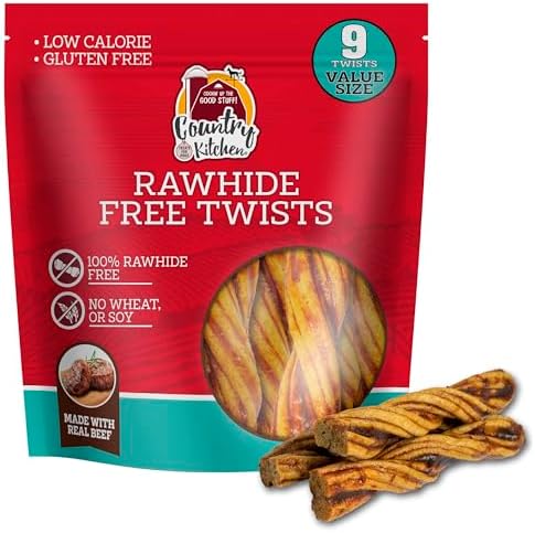 Country Kitchen Rawhide Free, Beef Twists Dog Chews, 9 Count