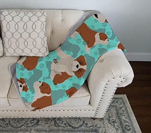 Caroline's Treasures MLM1013LQB Red and White English Bulldog Quilted Blanket 50x60 Artwork Pattern Quilted Throw Blanket for Bed, Couch, Sofa, Soft and Lightweight