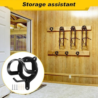 Dunzy 6 Pcs Bridle Hook Metal Holder Wall Mount Horse Barn, Black