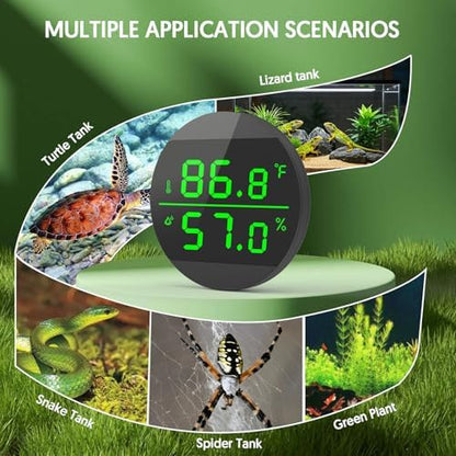QZQ Reptile Thermometer and Humidity Gauge, Digital Display, 2-Pack Black