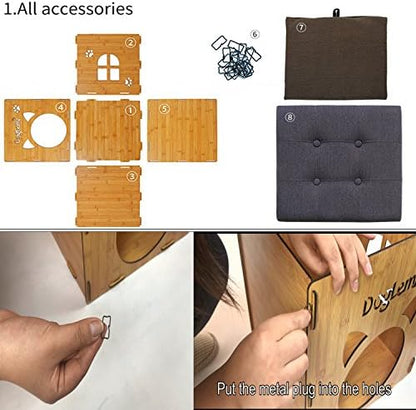 S-Lifeeling Pet Nest Cat Litter Foldable Functional High-Grade Wooden Cushion Pet Cat Small Dog House Bed Mat Cave and House Chair