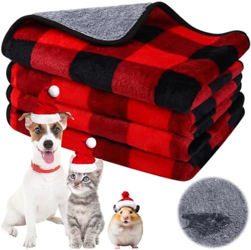 Reginary 4 Pcs Guinea Pig Fleece Cage Liners, Plaid, 24 x 16 Inch