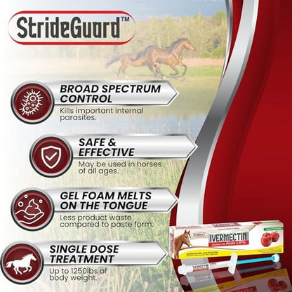 Horse Ivermectin Paste 1.87% – Apple Flavored Oral Horse Dewormer Syringe – 6.08g Tube Treats Horses Up to 1250 LB [Pack-24]