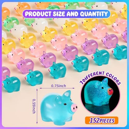 76PCS Luminous Mini Resin Pigs Miniature Pigs Figurines Cute Tiny Pig