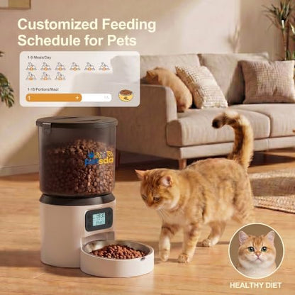 Automatic Cat Feeder 4L Timed Cat Dry Food Dispenser Auto Pet Feeder Portion Control up to 9 Meals/Day for Cats and Small Dogs Dual Power Supply, with Stainless Bowl Fresh Food, Easy Clean