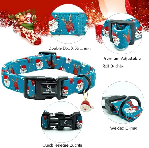 Lionheart glory Christmas Dog Collar, Blue Christmas Santa Deer Dogs Collar Adjustable Soft Comfortable Collars for Small Dogs Girl or Boy Pet Gift Fall Cute Collar