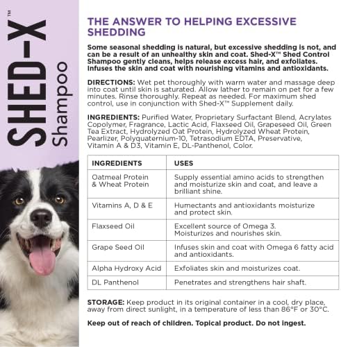 Shed-X Shed Control Shampoo for Dogs, 16 oz – Reduce Shedding – Shampoo Infuses Skin and Coat with Vitamins and Antioxidants to Clean, Release Excess Hair, and Exfoliate