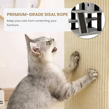 SHA CERLIN 65in Larger Cat Tree Tower Condo for Indoor Kitties/Multi-Level Furniture Activity Center with Wide Base/Cozy Plush Perches/Baskets/Sisal Scratching Posts and Hammock/Black & Grey