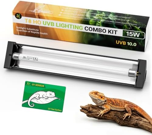 T8 10.0 UVB Reptile Light Fixture Kit 15W 18", with UV Sensor Card