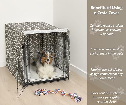 Midwest Homes for Pets Large Dog Crate Cover with Teflon Fabric Protector, Poly-Cotton Privacy Kennel Cover Fits Most 42-inch Crates, Brown Designer Print, Washable, Reduces Barking, CVR42T-BR